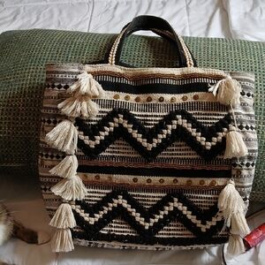 Bohemian Black and Cream Tote Bag